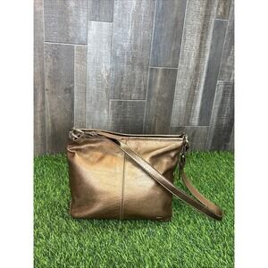 The Sak Metallic Bronze Leather Hobo Shoulder Bag Boho Slouch Purse